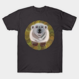 Polar Bear on saffron circular pattern T-Shirt